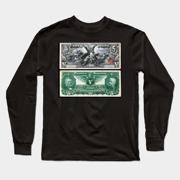 1896 $5 Dollar Silver Certificate Long Sleeve T-Shirt by DTECTN